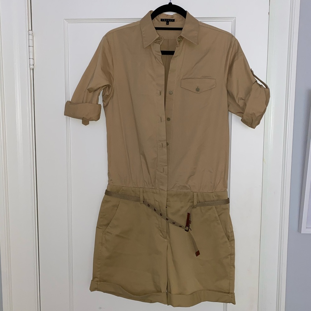 Theory Tan Khaki Button Up Romper - image 4